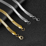 Riolio Classic Stainless Steel Flat Chain Necklace Herringbone Snake Chain For Men Women Chokers Clavicle Necklace Jewelry Gift