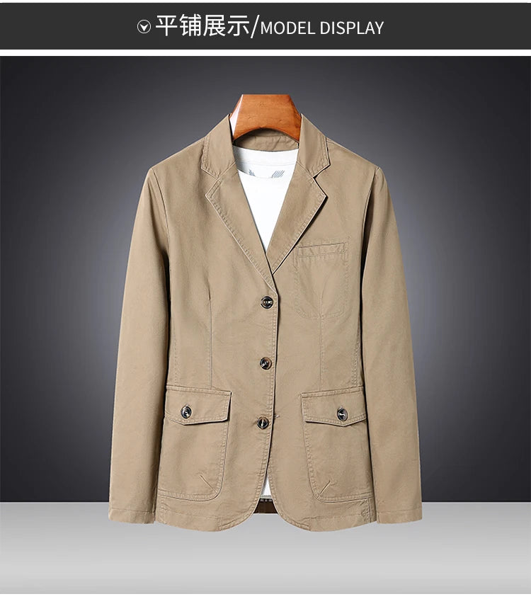 Riolio Men's Premium Suit Jacket Spring Autumn Casual Workwear Pure Cotton Jacket Men's Korean Version Slim Fit Loose Plus Size Suit