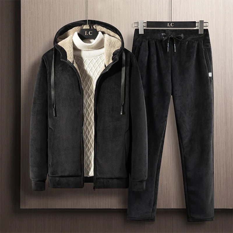 Riolio Hooded Sweat shirt+Pant 2-piece Sets Men Set Sports Suit Fleece Thickened Sportswear Casual Men Tracksuit Winter male Tracksuit