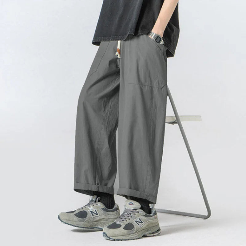 Riolio Summer Cotton Casual Pants Men Oversized Wide Leg Pants Men Japanese Streetwear Hip-hop Loose Straight Pants Men Thin Trousers