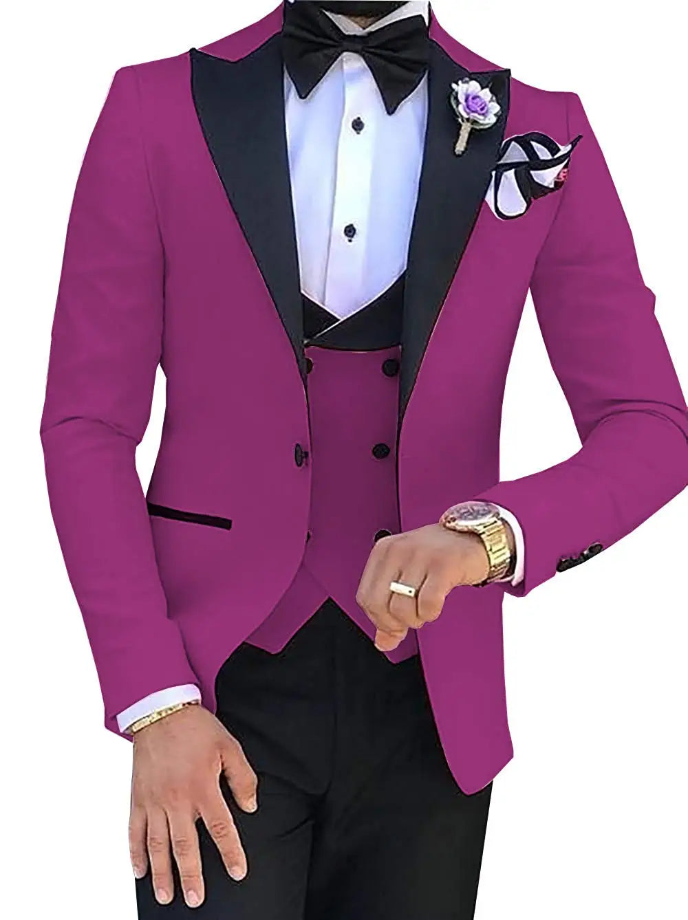 Riolio prom suit Men 3 Pieces Suits For Men Custom Made Groom Groomsmen Tuxedos Wedding Men Suit Terno Masculino(Jacket+Pant+Vest)