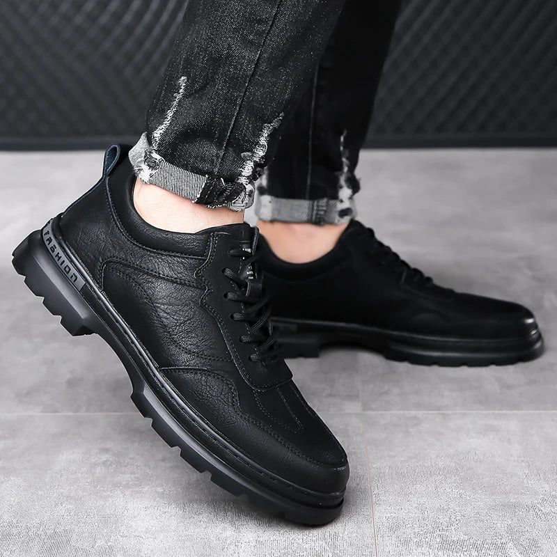 Riolio Men's Business Leather Shoes Soft Moccasin Shoes Comfortable Casual Shoes for Men Autumn Solid Black White Men Sneakers