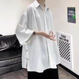 Riolio Summer Short Sleeved Shirt Men Oversized Black White Shirt Men Streetwear Korean Loose Ice Silk Shirts Mens Casual Shirt M-3XL