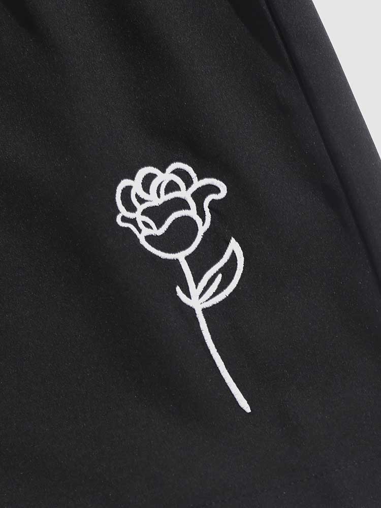 Riolio Tracksuit Suits for Men Rose Embroidered Short Sleeves Baseball Shirt with Shorts Set Streetwear Two Pieces Set Z5090448