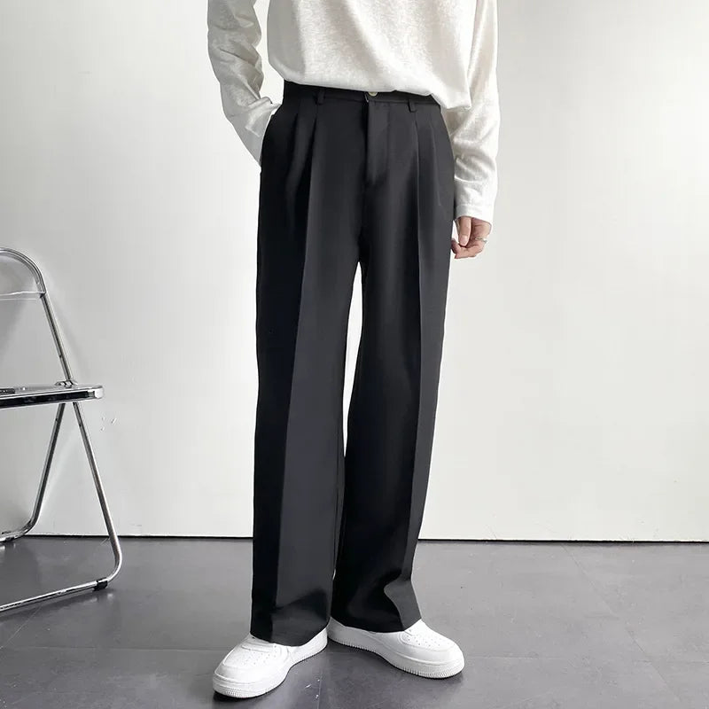 Riolio New Men White Straight Pants Fashion Korean Loose Suit Trousers Casual Draped Baggy White Wide Pant Male Streetwear