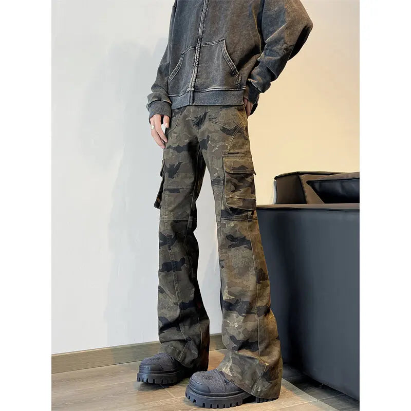 Riolio Military Tactical Cargo Pants Men Straight Leg Camouflage Outdoor Work Hiking Durable Jogger Trousers Streetwear Clothing