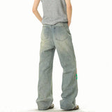 Riolio Blue Jeans Men Fashion Casual Straight Jeans Streetwear Hip-hop Loose Flower Jeans Mens Vintage Denim Pants Man Trousers