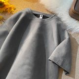 Riolio Summer Short Sleeve T-shirt Men Fashion Retro Suede T Shirt Men Streetwear Hip Hop Loose Round Neck Solid Color Tshirt Mens Top
