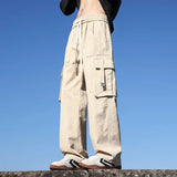 Riolio 6 Colors Men's 100% Cotton Cargo Casual Pants Baggy Straight Elastic Waist Comfortable Trousers Fashion Streetwear Male Clothes