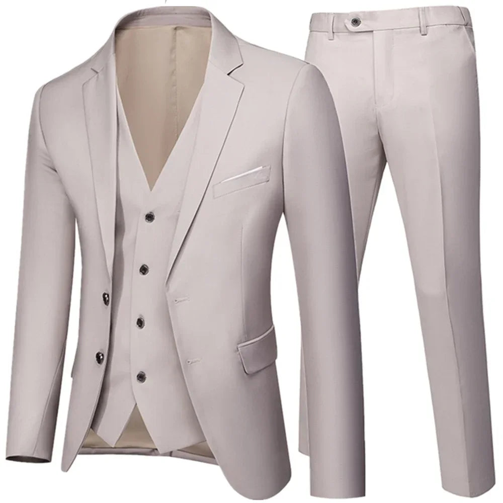Riolio Business Suit Jacket Coat Blazers Trousers Waistcoat Men Wedding Three Pieces Pants Vest Large Size Professional Dress 3 Pcs Set
