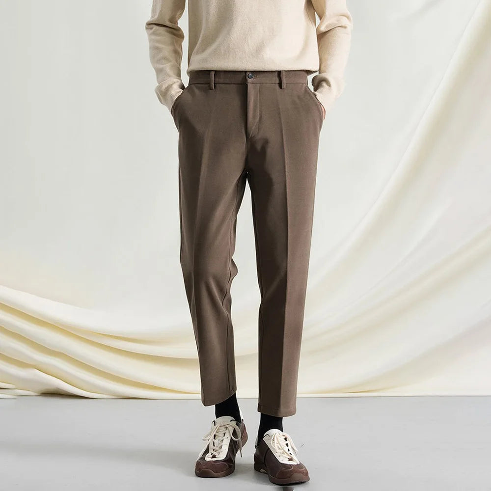 Riolio New Autumn And Winter Men's Solid Color Thick Nine-Point Suit Pants Retro Fashion Trend Loose Casual Simple Daily Men's Bottoms
