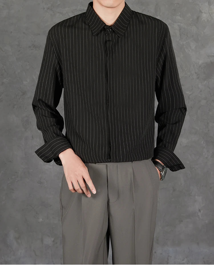 Riolio  New Naples Business Men Shirts Light Luxury Textured Lapel Striped Long Sleeve Cardigan Leisure Premium Commuter Blouse S-4XL