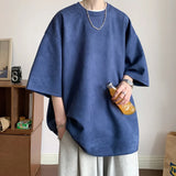 Riolio Summer T Shirt Men Oversized Solid Color Retro T Shirt Men Streetwear Hip-hop Loose Short Sleeved T-shirt Mens Suede T shirt