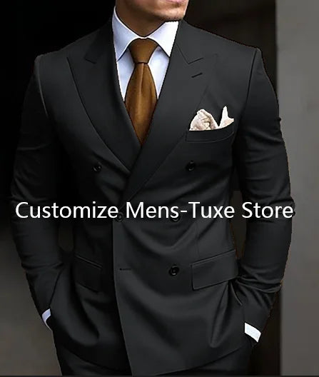 Riolio prom suit High Quality Brown Men's Suits Double Breasted Bespoke Double Breasted Peaked Lapel Formal Blazer Slim Fit 2 Piece Jacket Pants