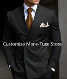 Riolio prom suit High Quality Brown Men's Suits Double Breasted Bespoke Double Breasted Peaked Lapel Formal Blazer Slim Fit 2 Piece Jacket Pants