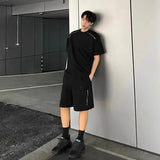 Riolio American Heavy Double Zipper Sports Suit Men's Summer Trendy Design Handsome Short-sleeved Shorts Casual Two-piece Set Urban