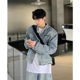 Riolio Autumn Denim Set Men Denim Jacket +Wide Leg Straight Jeans Casual Loose Solid Color Korean Style Street Stand Collar 2pcs Suit