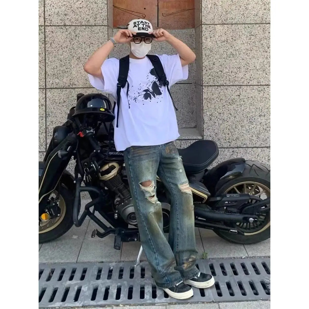 Riolio Y2K Summer American Men and Women High Street Retro Destruction Straight leg Jeans Couple Hip Hop Washed Loose Casual Pants