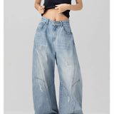 Riolio American high street men and women retro washed distressed curved knife jeans couple hip-hop loose trendy wide leg casual pants