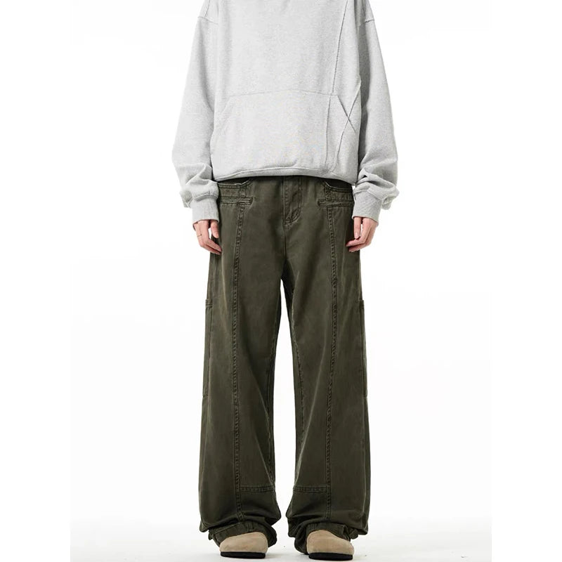 Riolio Men's Jeans High Waist Vintage 2000s Straight Baggy Denim Pants Streetwear Y2K American Style Fashion Wide Leg Denim Trous