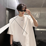 Riolio Men Cotton Tshirt Crew Neck Line Design Soft Comfortable Casual Streetwear Slim Fit Breathable Top Tee Shirt Fashion Trendy