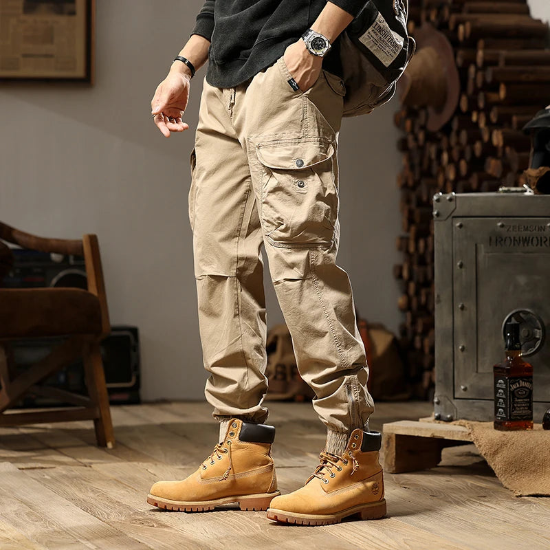 Riolio Mens Multi-Pockets Hip Hop Ankle-banded Outdoor Sports Overalls Harem Pants Loose Casual Joggers Sweatpants Men Cargo Pants