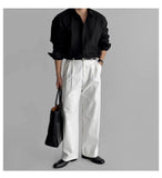 Riolio Lapel Pit Stripe Texture Long Sleeve Shirt Men's Casual Business Shirt High-end Drapery Light Versatile Top Male Blouse