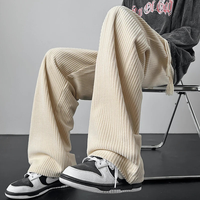 Riolio Winter Thickened Pants Men Warm Oversized Wide Leg Pants Men Streetwear Loose Straight Pants Mens Black Beige Thick Trousers