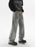 Riolio Autumn New Men's Fashion Baggy Jeans Gray Vintage High Street Wide Legs Denim Trousers Male Casual Straight Pants Streetwear