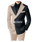 Riolio Men's Suits Blazer Autumn Striped Men Blazer Fashion Double  Jacket Coats 2pcs Casual Business Tuxedo Costume