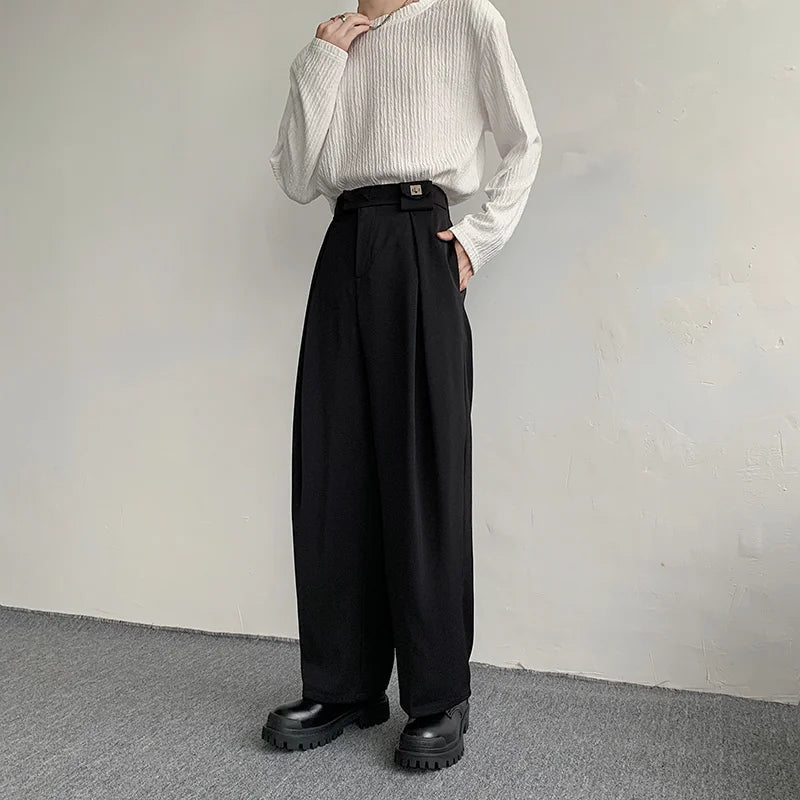 Riolio New Black Suit Pants Men Fashion Social Mens Dress Pants Korean Loose Oversized Wide Leg Pants Mens Formal Trousers M-2XL