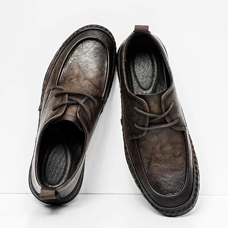 Riolio  Brown Suede Derby Shoes Men's Thick Sole Lace-Up Casual Blue Suede Leather Dress Shoes Office High Quality Leather Shoes