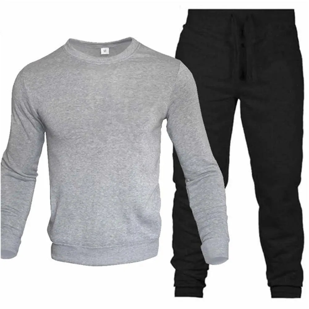 Riolio Men's Two-Piece Set O-Neck 2 Pieces Sets Tracksuit Hooded Sweatshirt +Drawstring Pants Male Sport Hoodies Running Sportswear