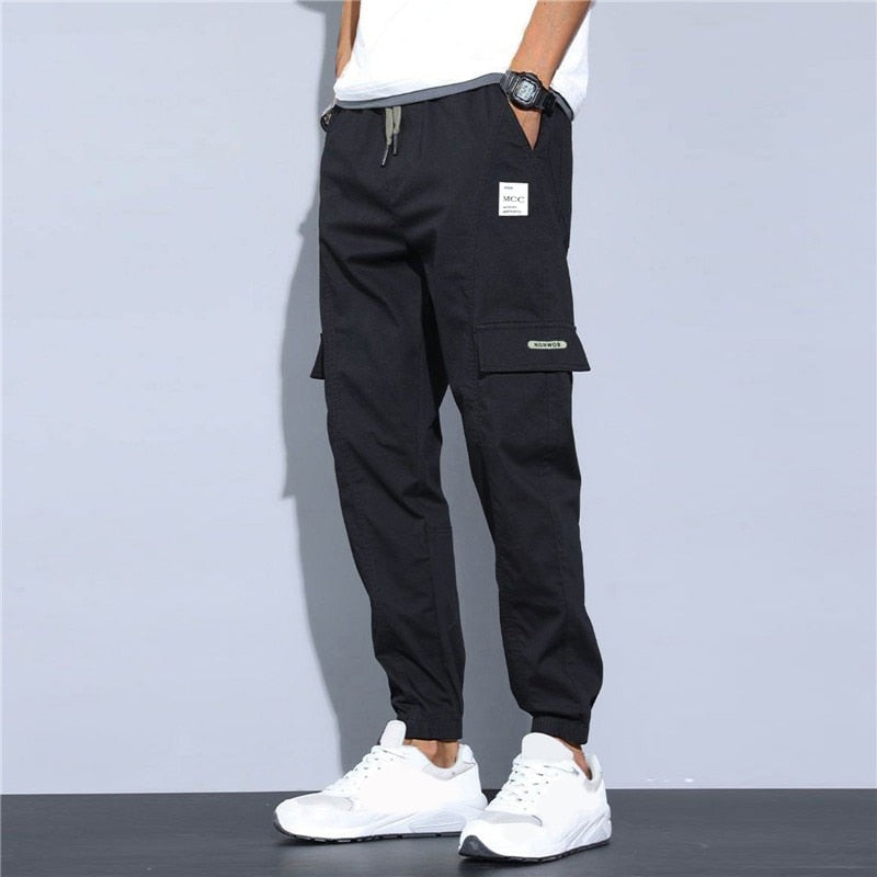 Riolio Men's Casual Cargo Cotton Pants Men Pocket Loose Straight Pants Elastic Work Trousers Brand Fit Joggers Male Large Size
