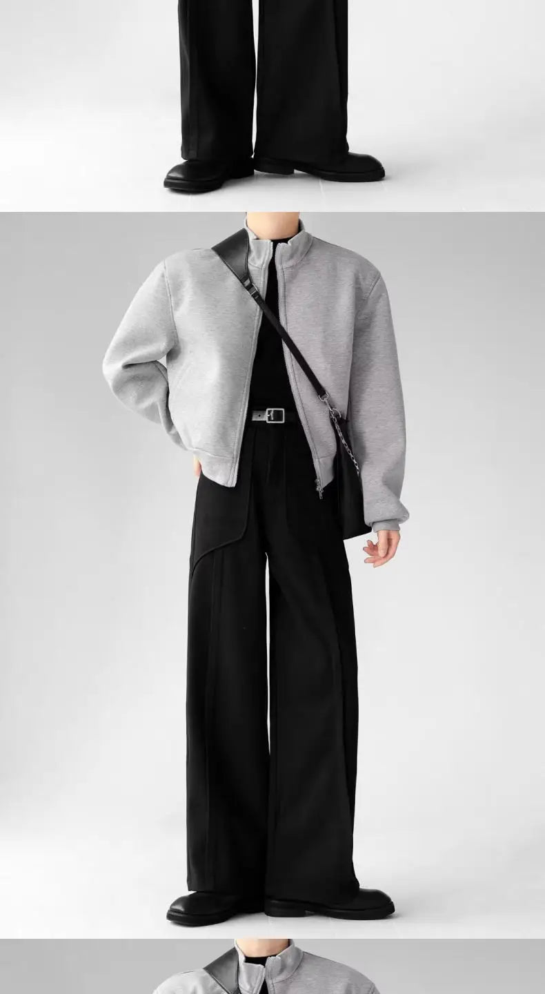 Riolio Korean Elegant Pants Fake Pocket Decoration Wide-leg Pants Autumn New American Style Design Sense Spliced Straight Suit Trousers