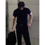 Riolio Men's Summer T-shirt Small Neckline Slim Short Sleeves Muscle-looking Suit Inner Wear Foreign Trade Cross-border Wholesale