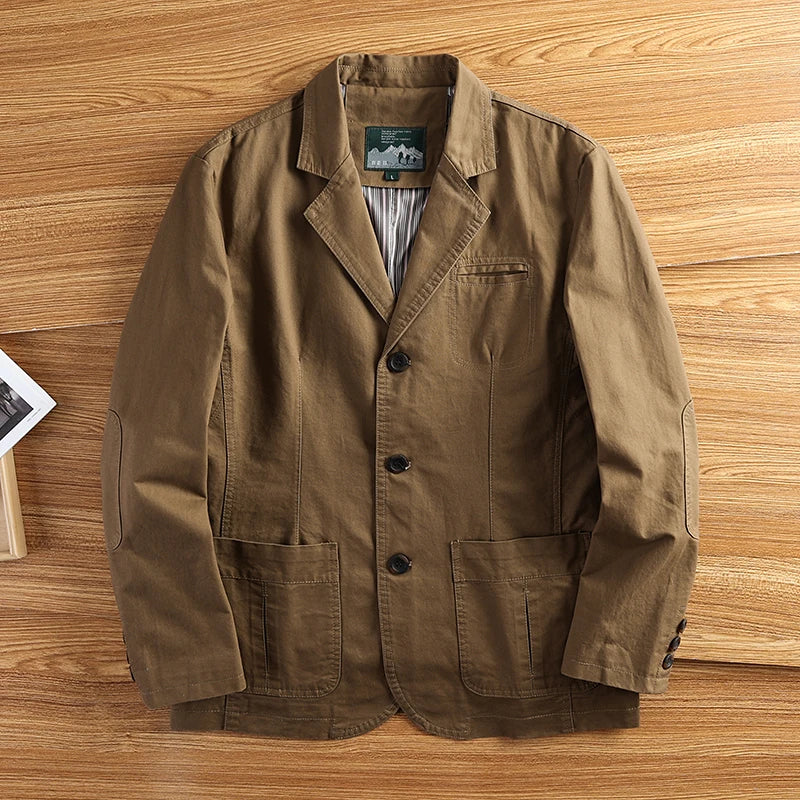 Riolio American Retro Casual Men's Cotton Suit Jaet Anti-Wrinkle Turn-down Collar Commute Faionable Urban Sle Spring Autumn