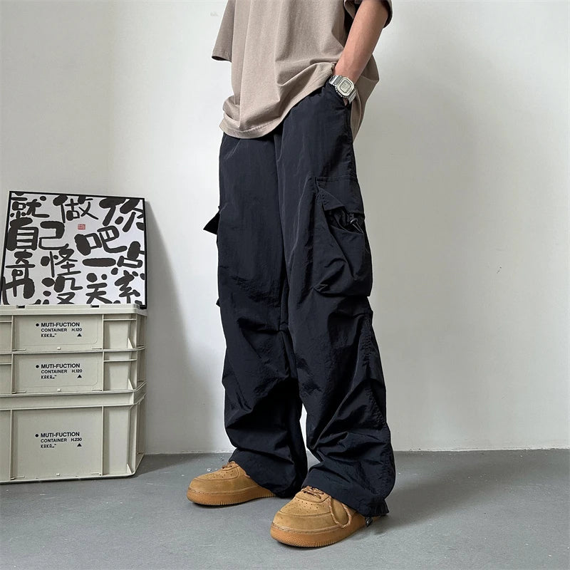 Riolio Summer Thin Pants Men Fashion Pocket Cargo Pants Men Japanese Streetwear Hip-hop Loose Straight Pants Mens Oversized Trousers