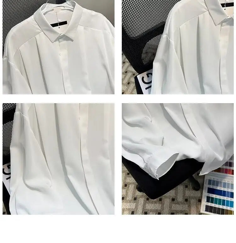 Riolio Korean High-end Long-sleeved Shirt Men's Solid Color High-end Droop Top Spring and Autumn Loose Handsome Shirt Chic Streetwear