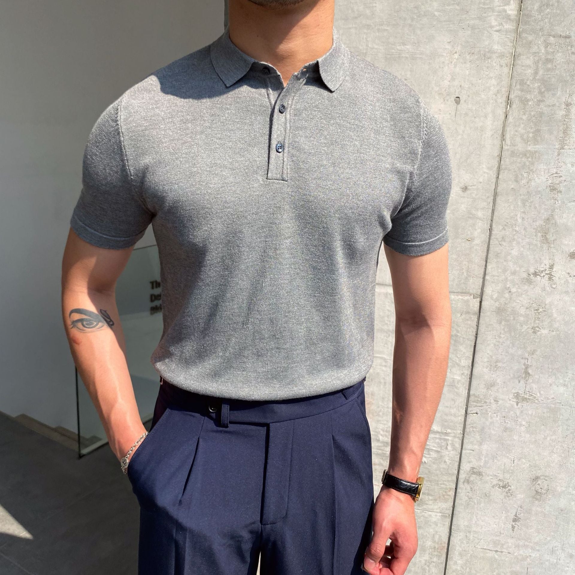 Riolio Spring Summer Knit Polo Shirt Men Casual Turn-down Collar Button Fashion Striped Solid Slim Tops Newest Ice Silk Cotton Knitwear