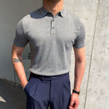 Riolio Spring Summer Knit Polo Shirt Men Casual Turn-down Collar Button Fashion Striped Solid Slim Tops Newest Ice Silk Cotton Knitwear
