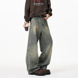 Riolio Mens Loose Straight Wide Leg Jeans Distressed Washed Vintage Oversized Floor Length Denim Pants Casual Streetwear Trendy