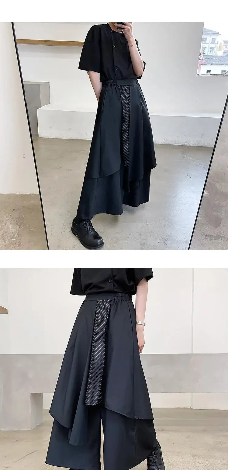Riolio Mountain Village Yesis Men's Casual Black Pants Irregular Style Trendy Japanese Wind Tassel Sword Samurai Skort Summer