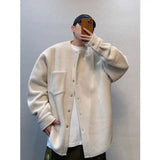 Riolio Hong Kong Style Retro Coat Versatile Solid Color Lamb Fur Plus Velvet Shirt Fashion High-end Autumn Winter Loose Fleece Jacket