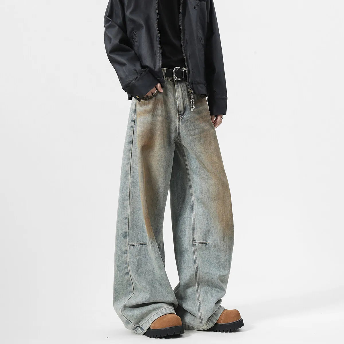 Riolio Men's Jeans baggy Denim pants Loose Fit Casual Style American Streetwear Straight Novel design Leg Pants Trendy Brand