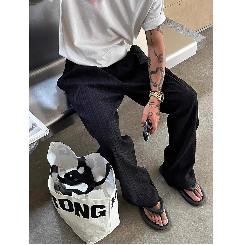 Riolio Summer Cityboy Pants Texture Soft Single Pleated Straight Casual Pants Men's Korean Retro High-end Loose Trousers Aesthetic Wear