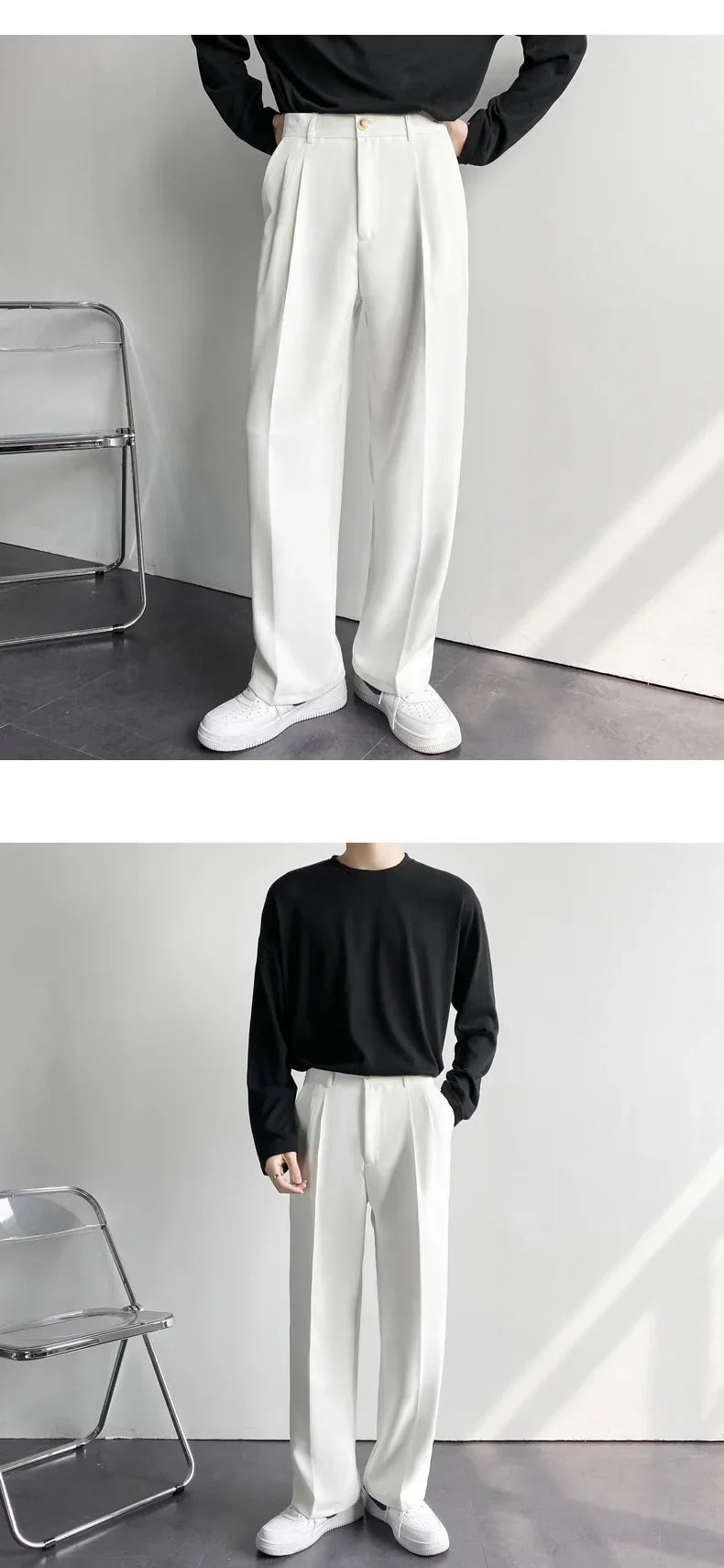 Riolio New Men White Straight Pants Fashion Korean Loose Suit Trousers Casual Draped Baggy White Wide Pant Male Streetwear