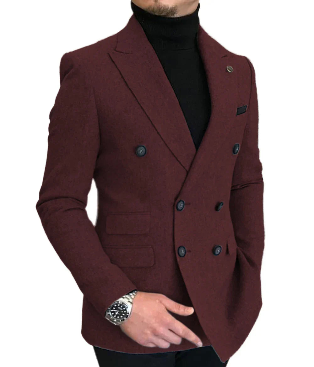 Riolio Formal New Burgundy Red Grey Lapel Tux Men Slim Fit Suits Coat Jacket Custom Made For Wendding Party Woolen cloth