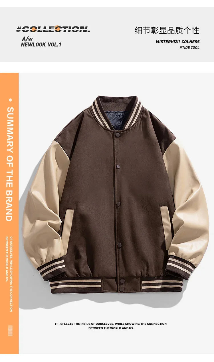 Riolio Bomber Wool Coat Premium Varsity Leather Wool Jacket High Street Jacket Men's Varsity Baseball College Leather Sleeves