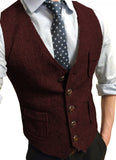 Riolio Men's Formal Suit Vest V-Neck Tweed Herringbone Waistcoat Business Dress Suit Vests for Wedding